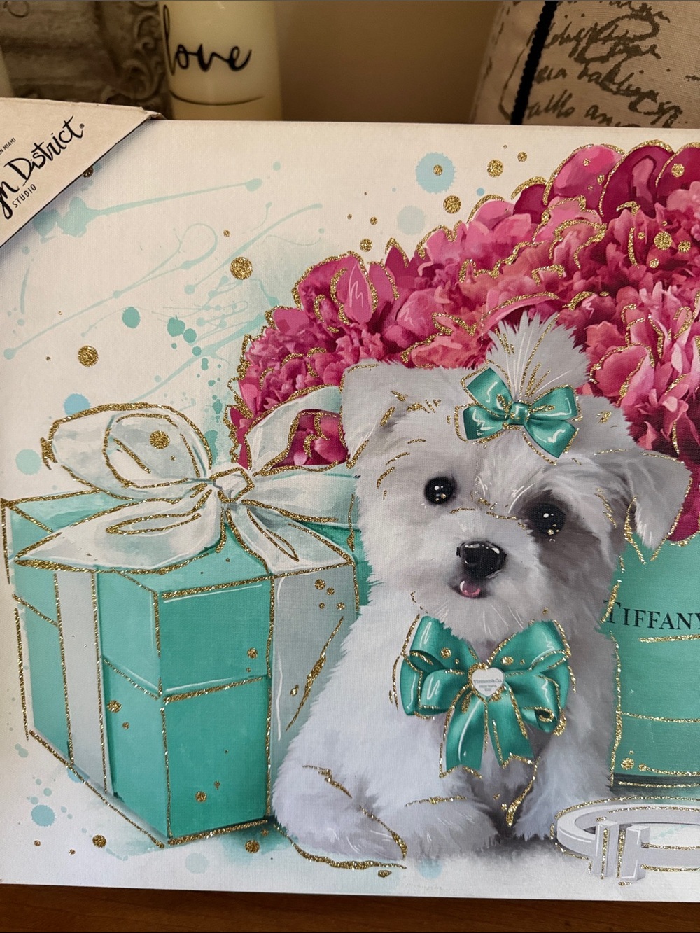 Design District Studio Canvas Wall Art | Luxury Dog & Tiffany Blue Gift Box - Picture 3 of 4